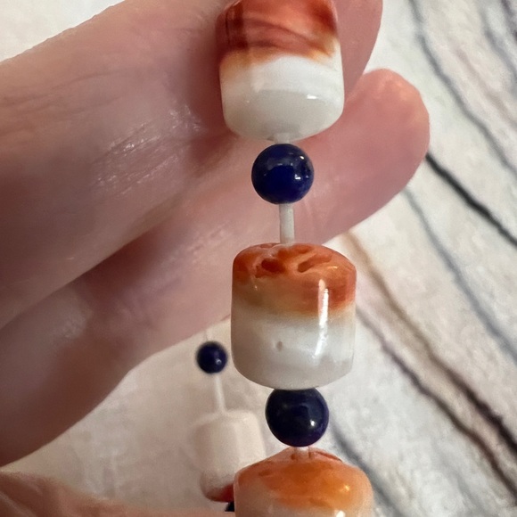 12mm Spiny Oyster & Lapis Lazuli Southwestern Stretchy Bracelet Size 5.75+ - Picture 6 of 11